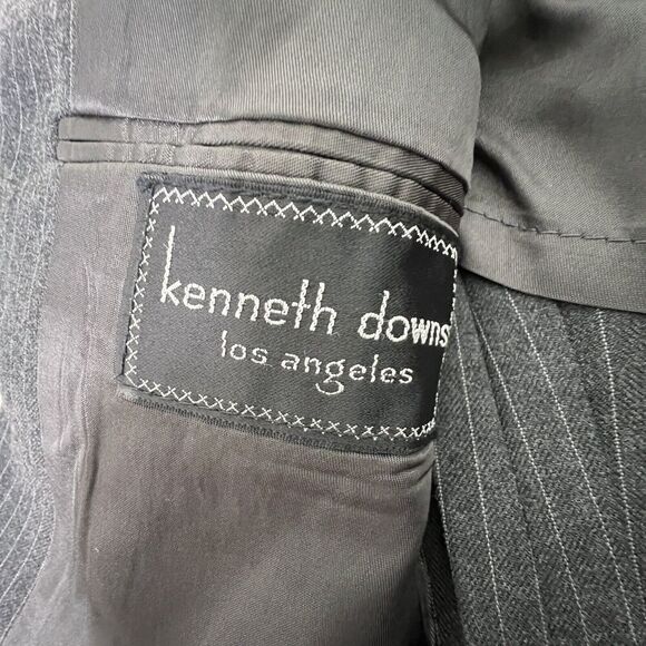Men's Wool‎ Charcoal Gray Pinstriped Suit Jacket Kenneth Downs - Picture 4 of 10